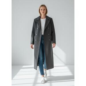 EXPRESS Double Breasted Wool Long Overcoat Charcoal Gray 5/6 Capsule Minimalist